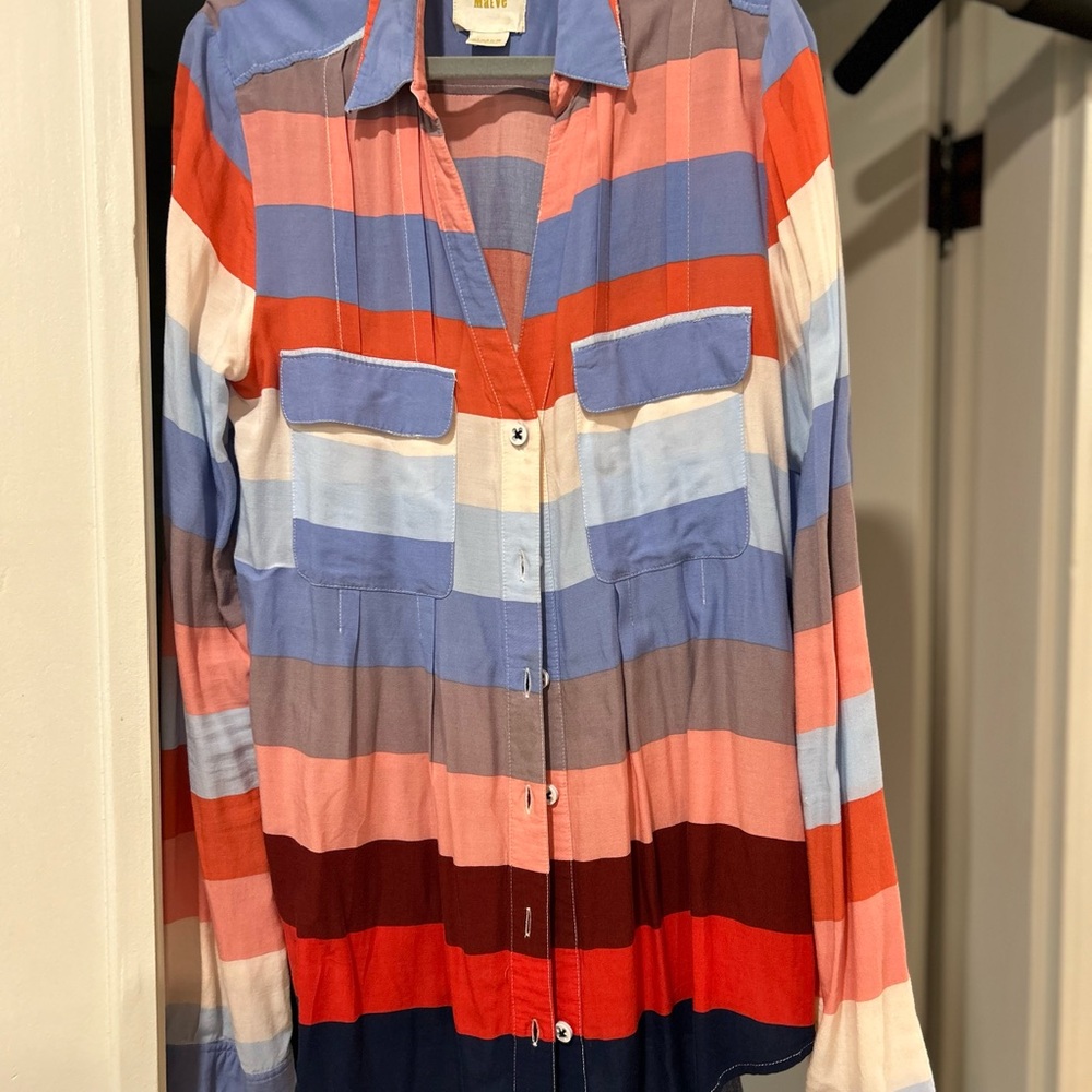 Anthro Colorful Striped Button-Up Shirt